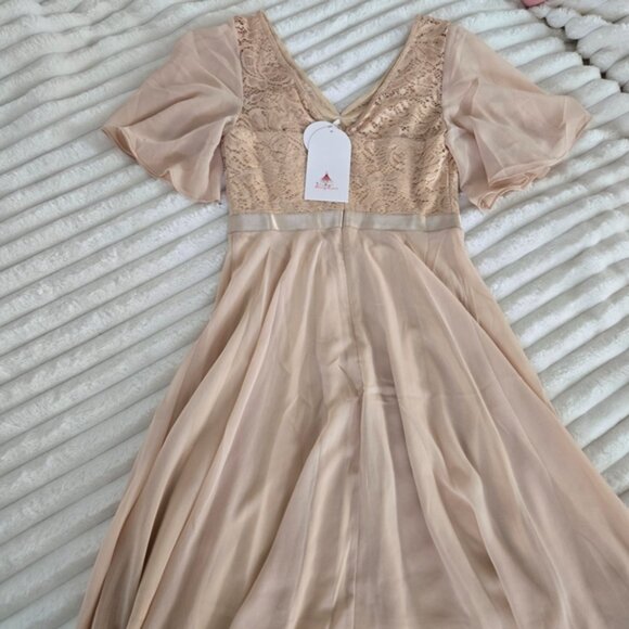 NWT BeryLove Champagne Lace Cocktail Dress – XS, Flowy Asymmetrical Hem - Picture 5 of 5